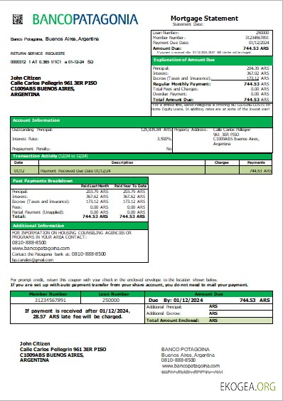 Argentine Banco Patagonia relevé hypothécaire bancaire scr
